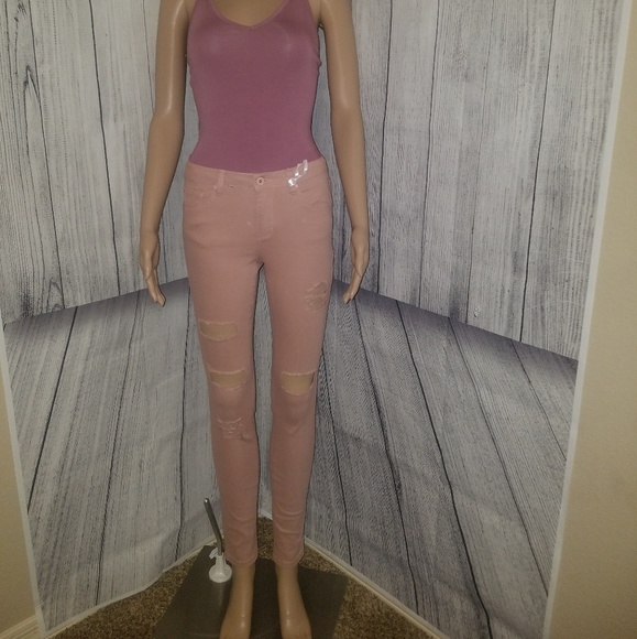 Mauve Denim Ripped Skinny Jeans - Picture 6 of 8